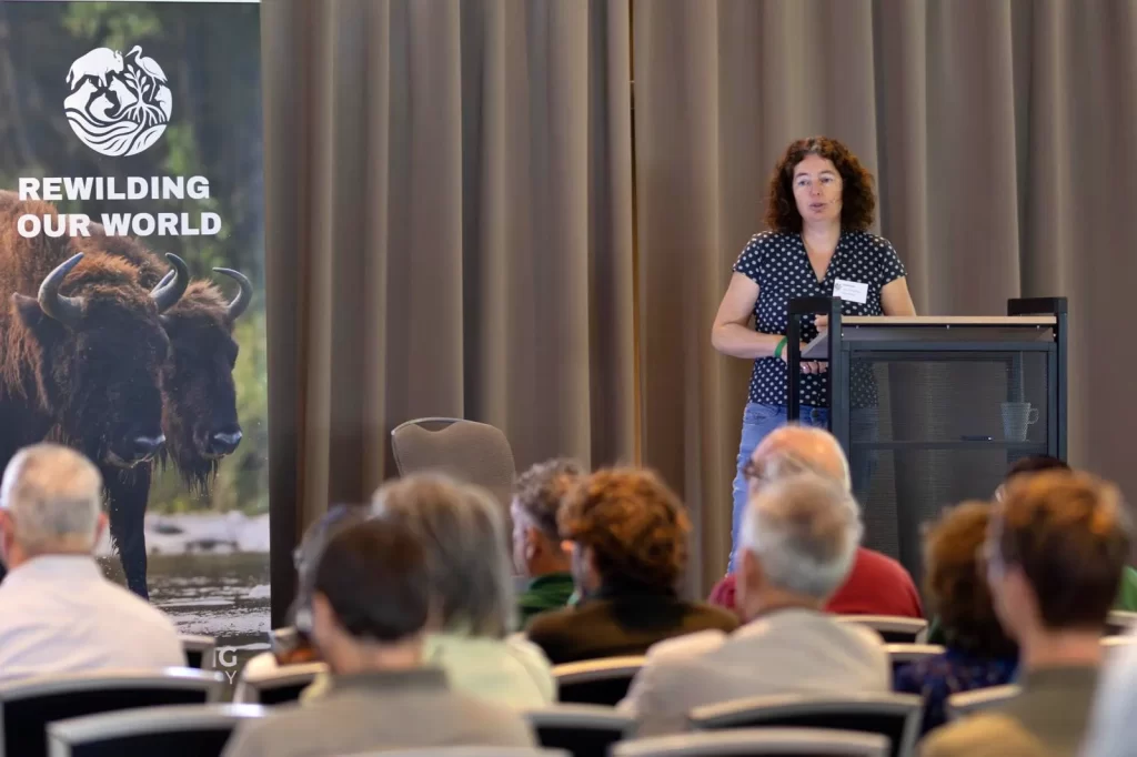 Professor Liesbeth Bakker, Netherlands’ first Professor of Rewilding Ecology, sharing insights on restoring biodiversity in human-dominated landscapes at Rewilding Our World 2025 (photo: Arjan Otte)