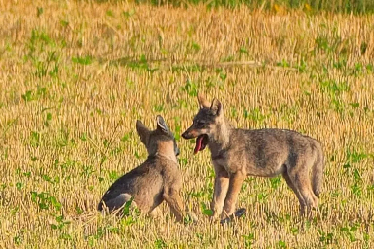 wolf pups frolic on the heather